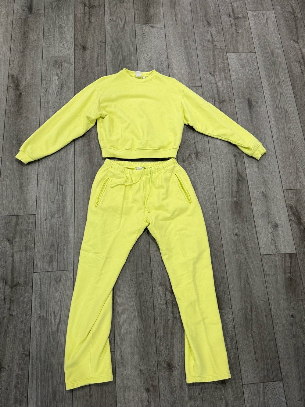 Khy Women's Neon Yellow Track Pants & Cropped Sweatshirt Set